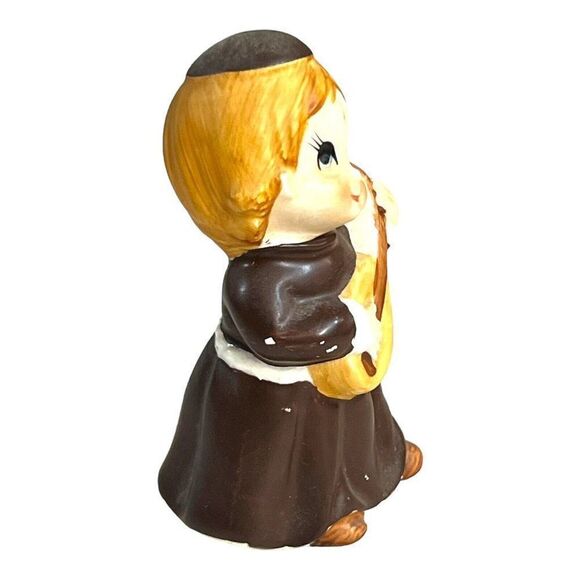 Lot 2 Vintage Ceramic Monks Friars Playing insturments Harp Banjo Made In japan - Picture 5 of 14